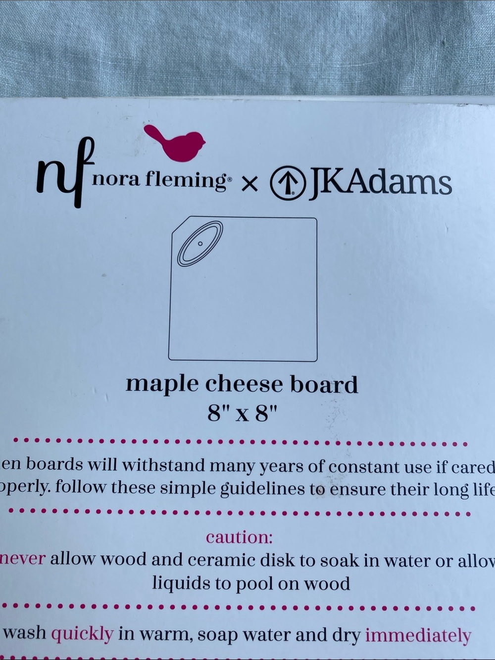 NWT Nora Fleming x JK Adams 8" x 8" maple wood cheese board - Picture 3 of 9